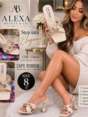 Cape Robbin Beige Quilted Rhinestone Slide Heels